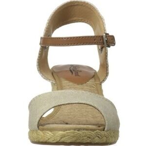 Lucky Brand Women's Kyndra Wedge Sandal Natural/Platinum Metallic Beige Linen